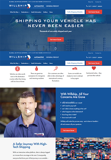 The website built for shipping company